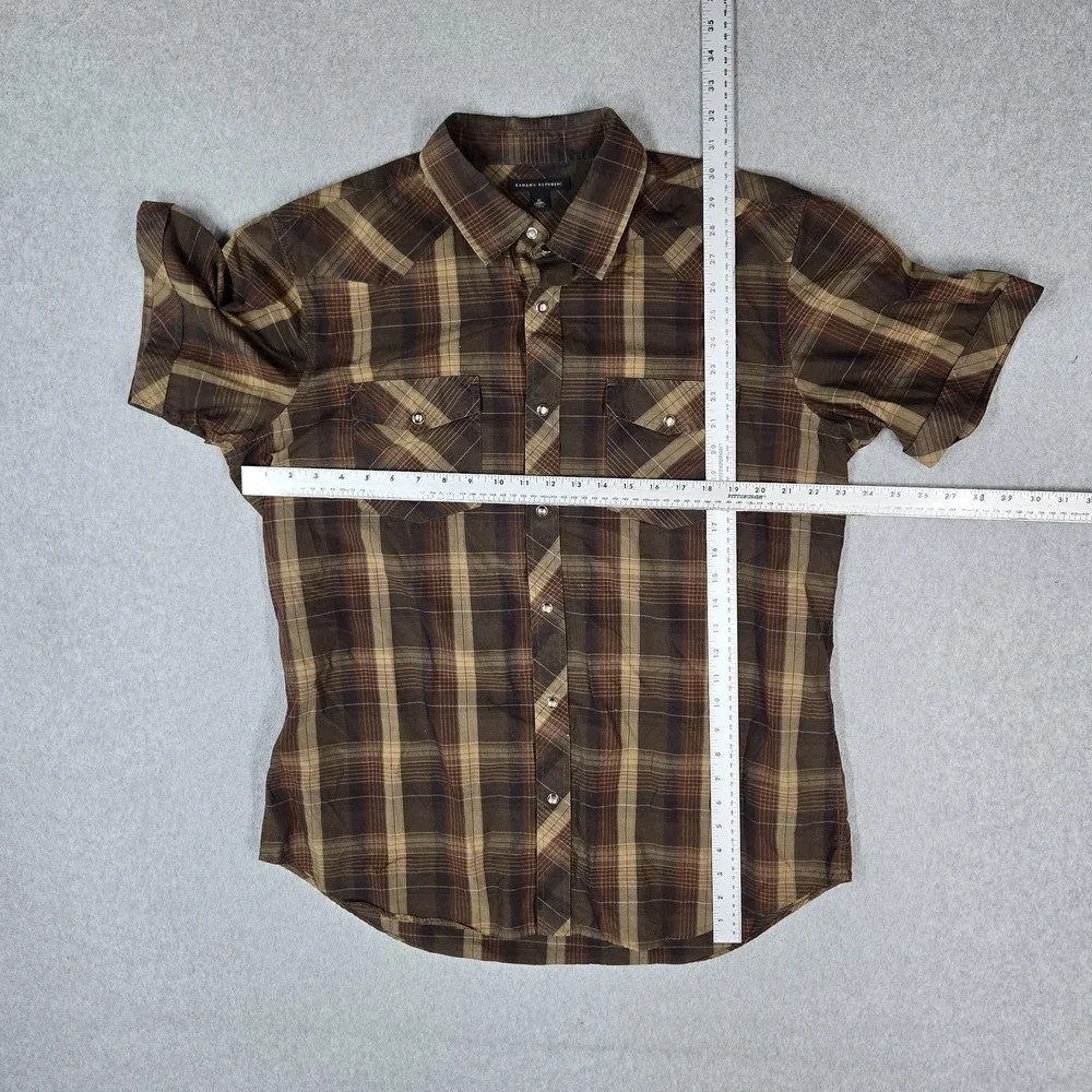 Banana Republic Men Button Up Shirt XL Brown Casual Shirt Plaid Western